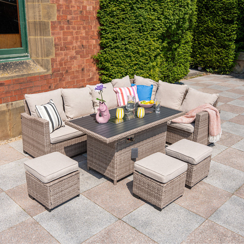 GALLE Wicker 9 - Person Garden Lounge Set with Cushions, Natural