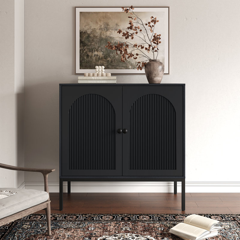 Modern Minimalist Style 31.5‘’ Wide Fluted Panel Sideboard（set Of 3）, Black