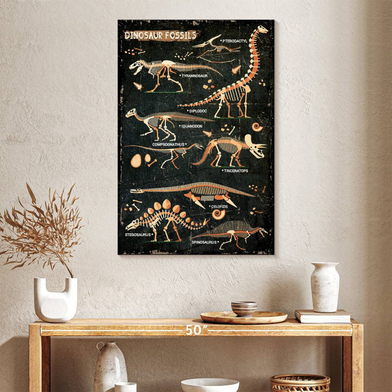 Tableau des fossiles de dinosaures Ashelle, H 39 po x l 26 po