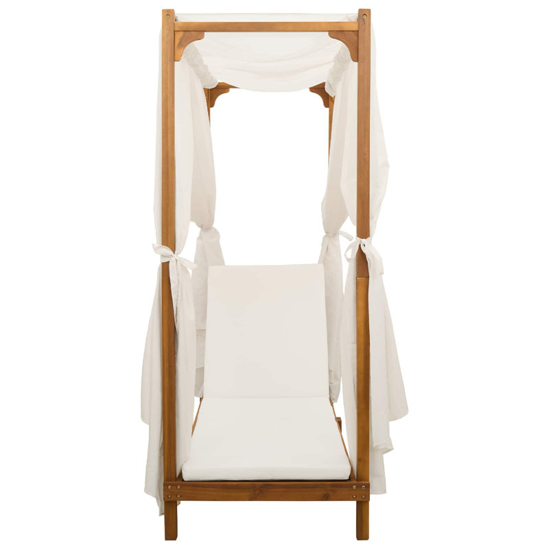  Chaise longue simple avec auvent et rideaux en bois d'acacia massif, Chaise longue simple, Crème