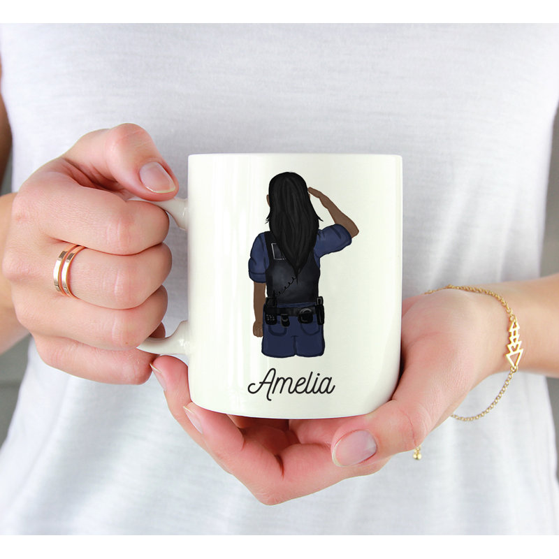 Tasse à café personnalisée, Brun / noir, femme, agent de police 1, Oui
