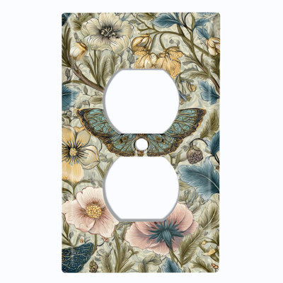 Metal Light Switch Plate Cover; US Standard Size 2 Gang Duplex - Floral Foliage