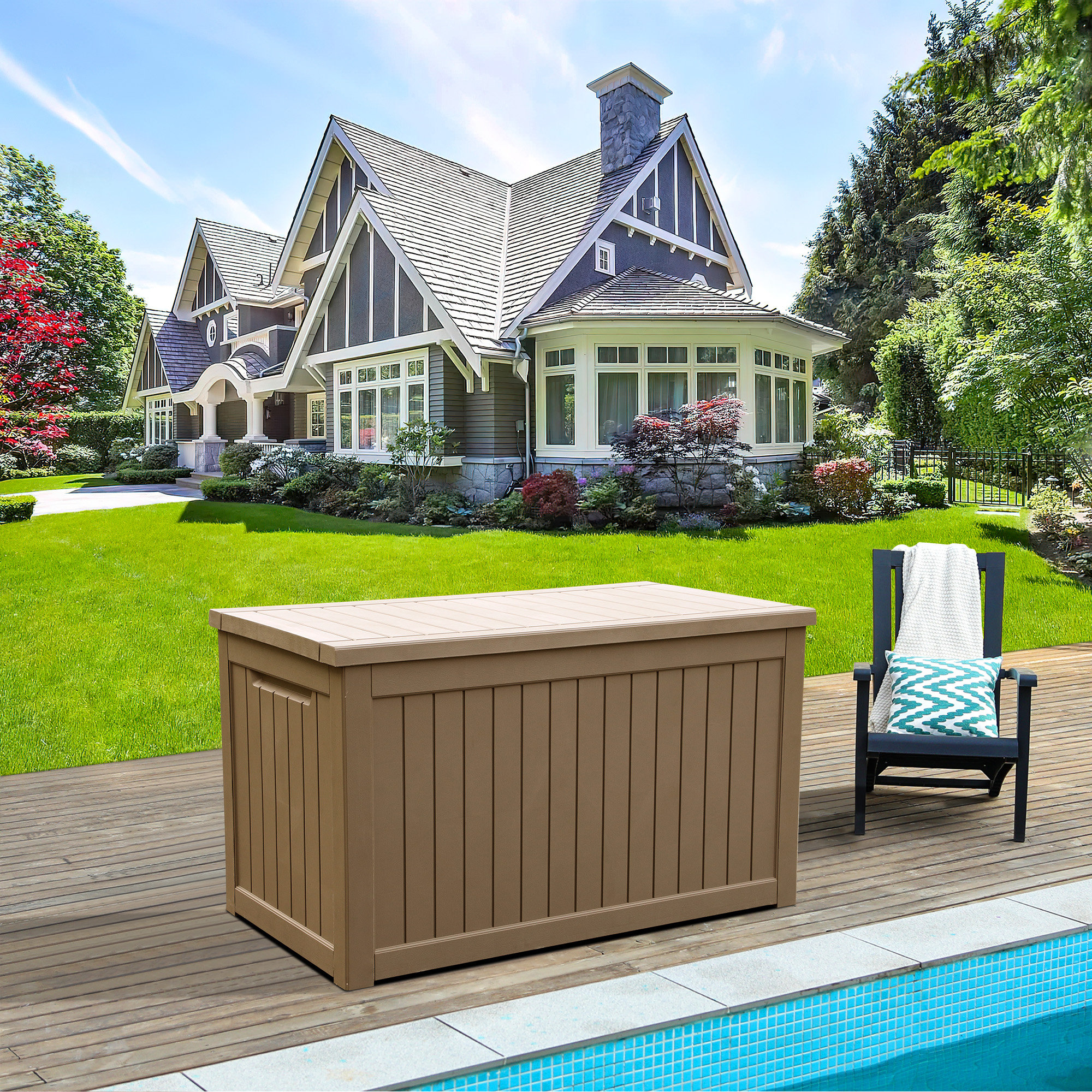 YITAHOME 30 Gallon Deck Box Outdoor Storage Box, Waterproof Resin Package  Delivery and Storage Box with Lockable Lid for Patio Furniture Cushions