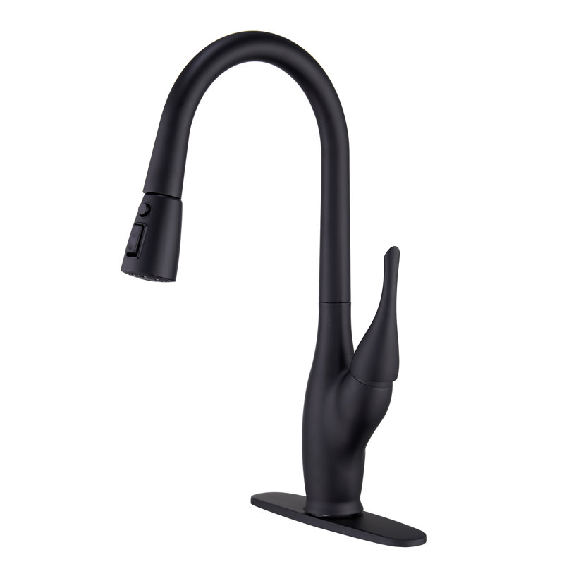 Robinet de cuisine à poignée simple rétractable, Noir mat