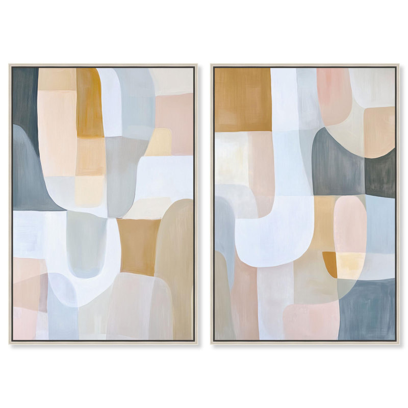 Ensemble de 2 reproductions sur toile Harmony , Argent argent, Impression dans un cadre flottant sans passe-parto