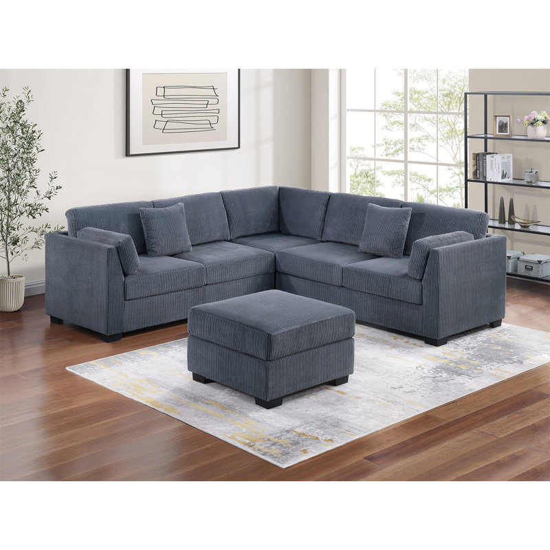 Ensemble de canapé modulaire 4 pièces L-Sectional RAF / LAF, Velours côtelé gris foncé