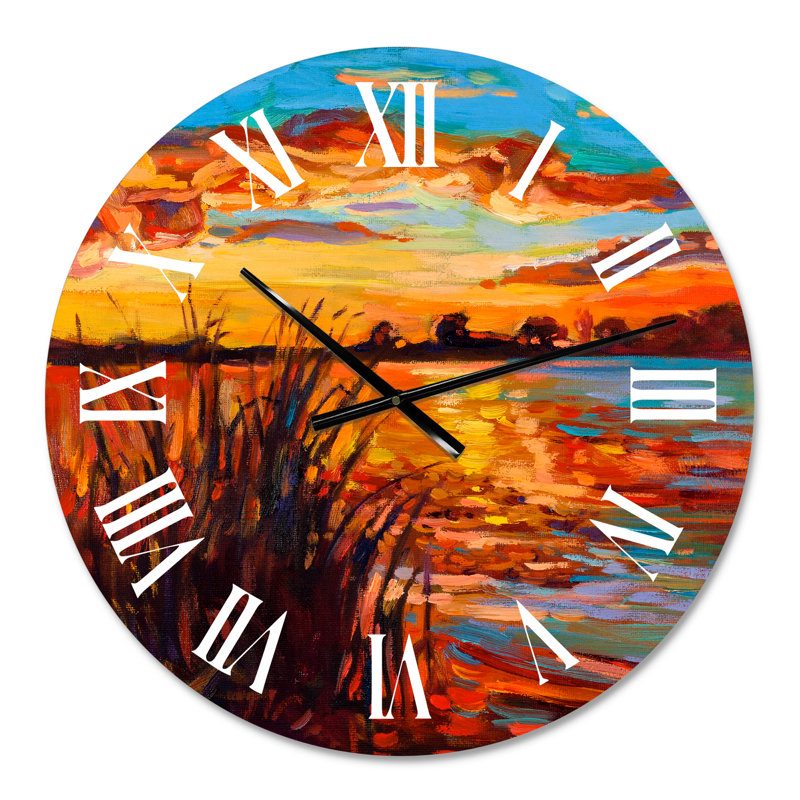 Sunset Sunset Glow At The Lake I - Horloge murale nautique et côtière, Surdimensionné