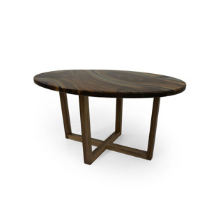 Table ovale en résine époxy noyer transparent