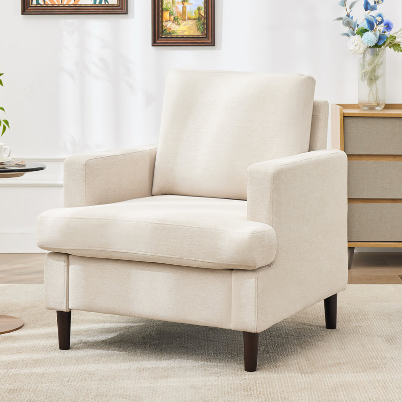 Mid-Century Linen Accent Chair – Stylish, Beige