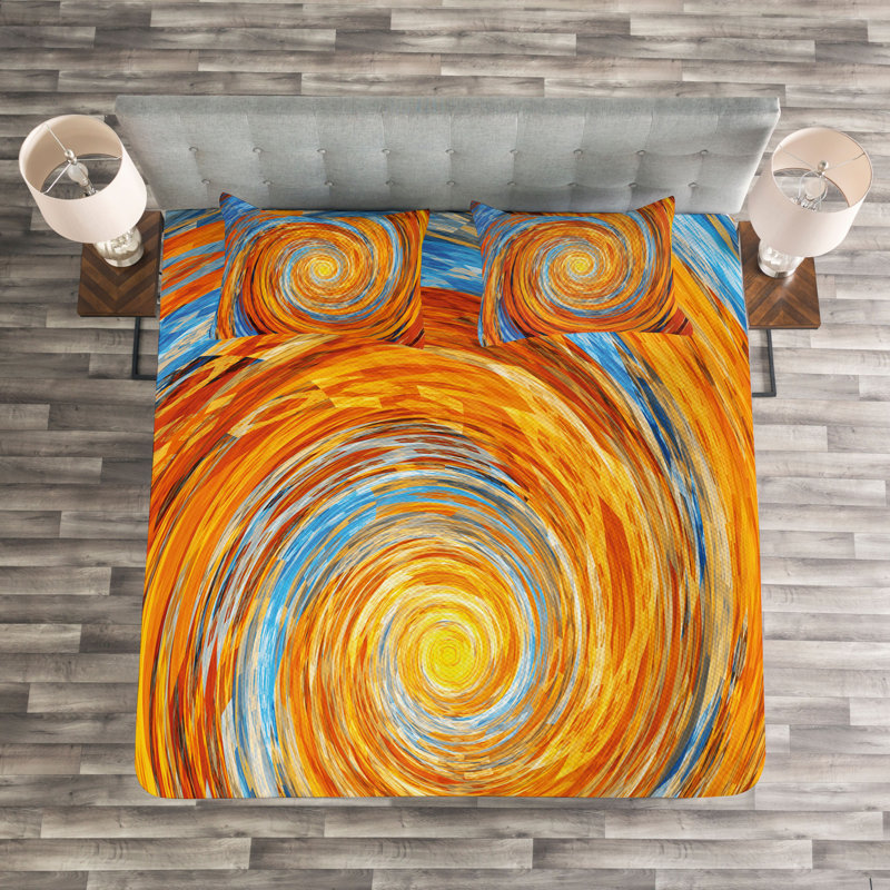Orange/Blue Microfibre Bedspread Set, 220 x 264 cm