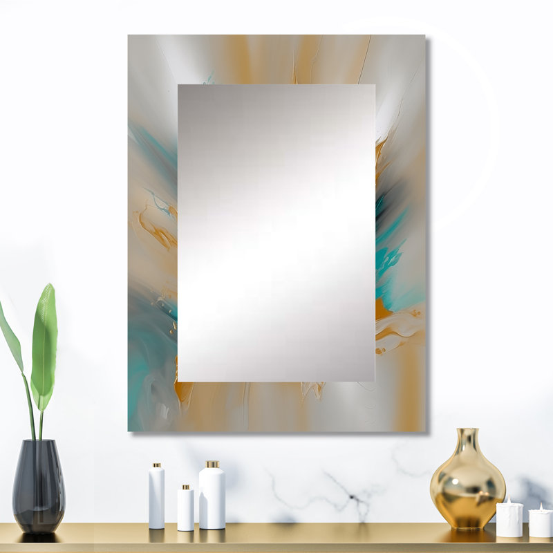 Marbre jaune et turquoise Fuild Ink - grand miroir mural en marbre, miroir décoratif jaune, impression d'art en métal
