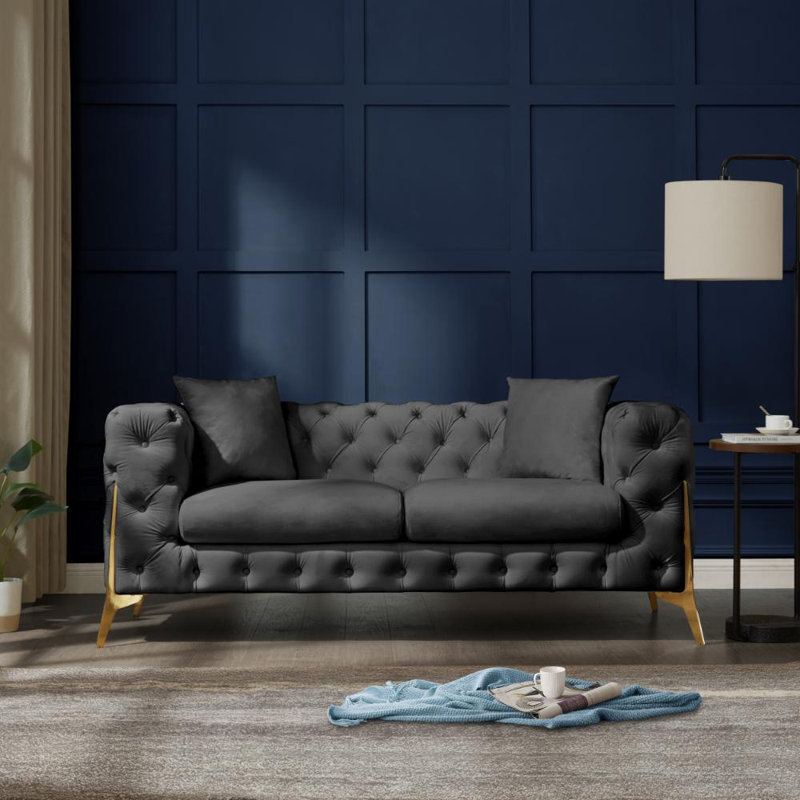 Spiceland 2 Seater Velvet Sofa, Grey