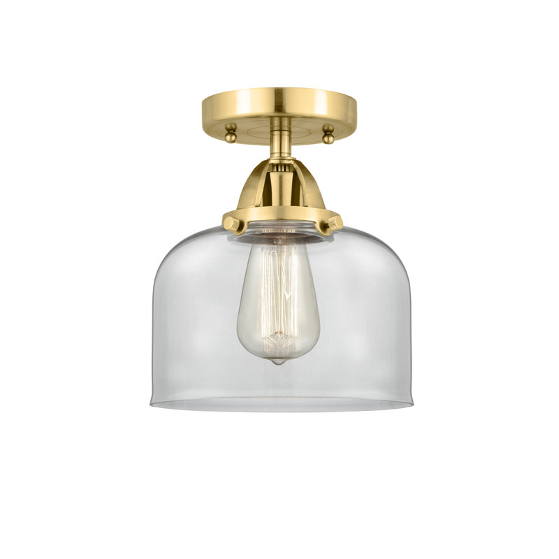 Plafonnier semi-encastré en verre, Transparent, H 9,25 po x l 8 po x P 8 po, Or satiné