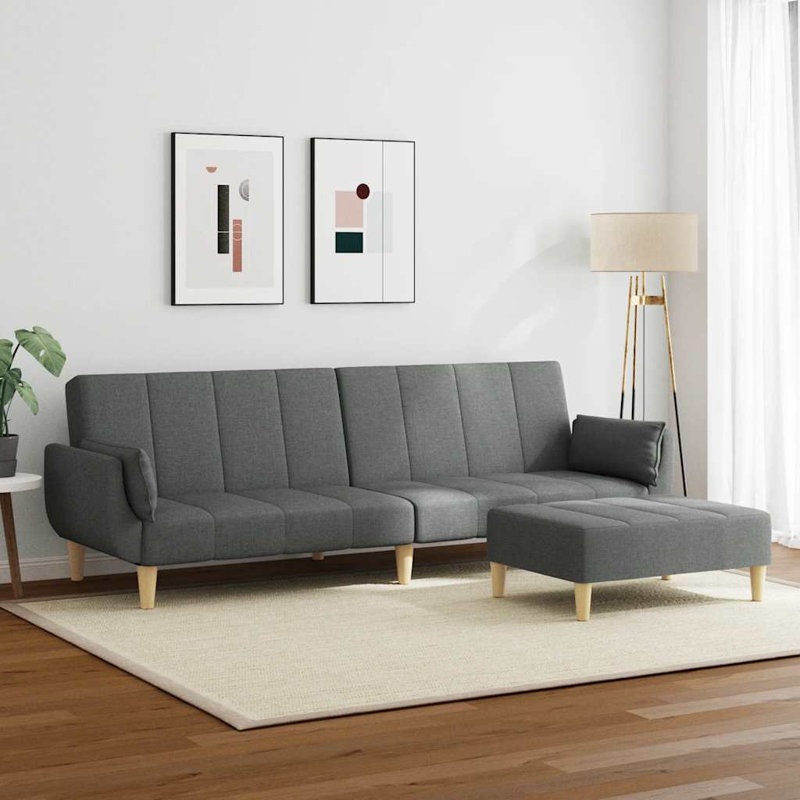  Canapé-lit 2 places en polyester gris foncé, bois, plastique et mousse, Gris foncé