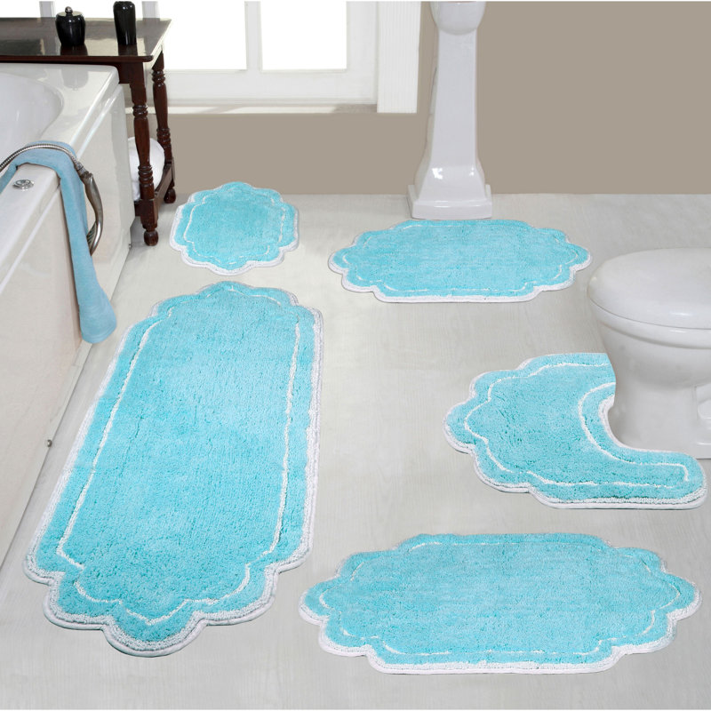 Allure 100 % Cotton Bath Rug - Machine Washable, Quick Dry, Absorbent - 5 Piece Set, Turquoise