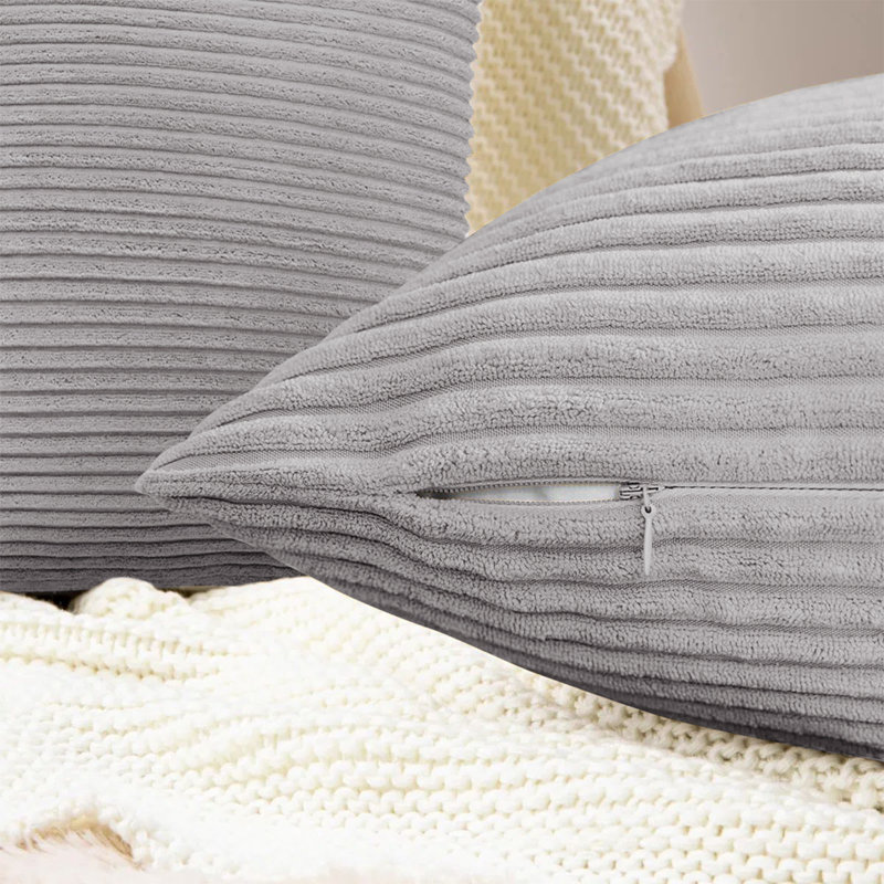 Striped Square 18cmX18cm Velvet Cushion Cover, Light Grey