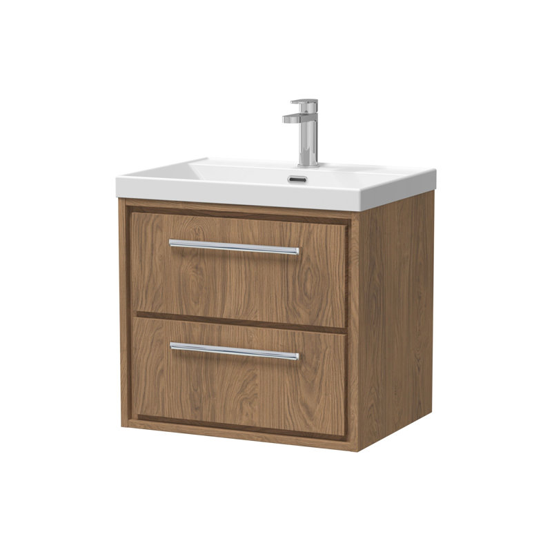 Hudson Reed Lille 600mm Antique Oak 2 Drawer  Wall Hung Vanity Unit With 1 Tap Hole Basin, Antique Oak