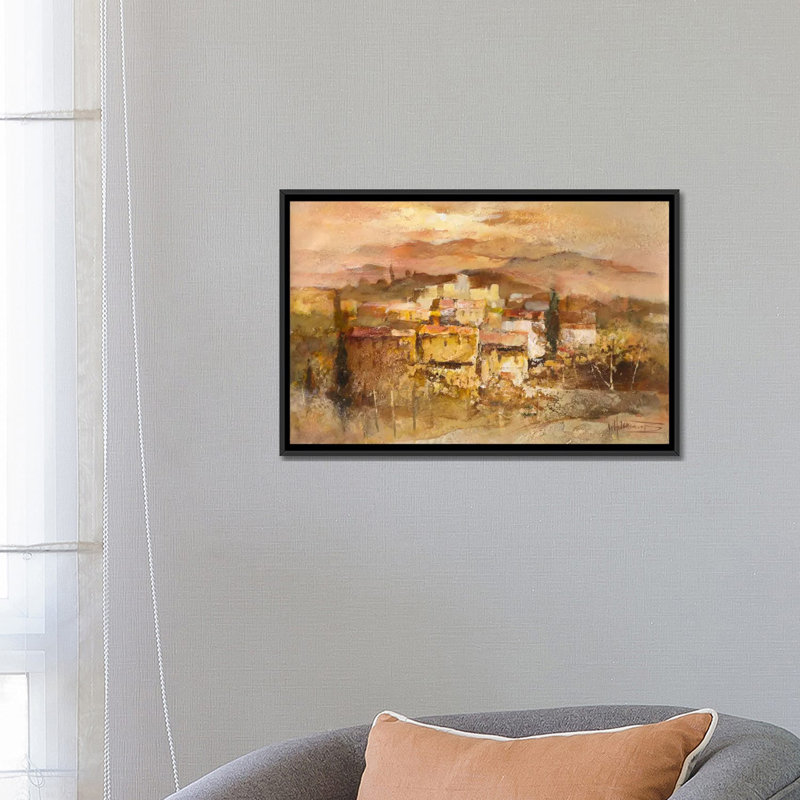 «Italian Village I», reproduction sur toile, H 18 po x l 26 po x P 1,5 po, Toile encadrée noire, Pas de tapis