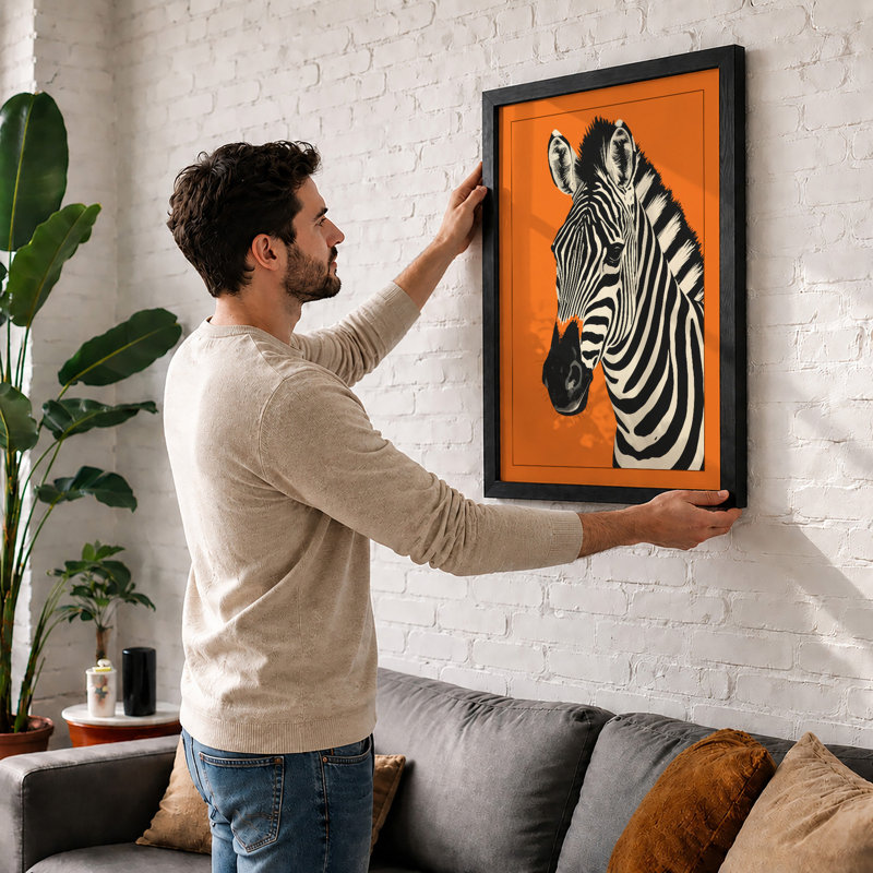 Zebra in Profile Graphic - Framed Print, Black, A3 - 42.0 x 29.7 cm