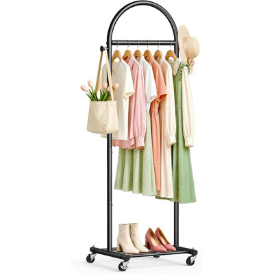 18" Small Clothes Racks for Hanging Clothes Arched Shape Clothing Rack with Wheels 70" Metal Rolling Garment Rack with Shelves, Black