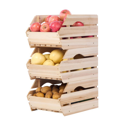 Wood Potato Onion Storage Bins, Wooden Stackable Produce Basket, Fruit Vegetable Storage For Kitchen Pantry Organization, Set 3 Pieces -  Gracie Oaks, 66C26F19C6EE4B3CBC9D7B5ACCD75930