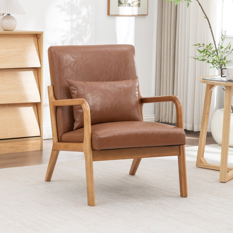 Fauteuil avec revêtement en bois et cuir, Brun