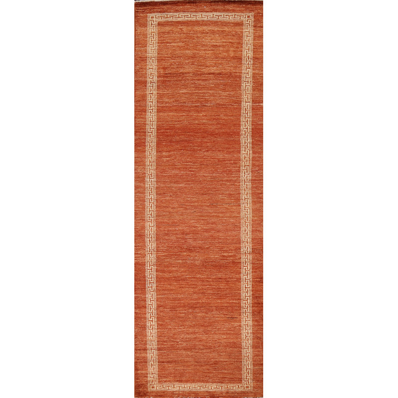 Tapis de couloir oriental orange Gabbeh Kashkoli noué à la main