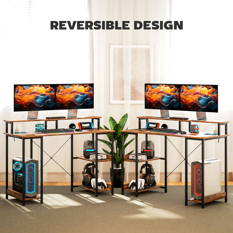 Slemp Reversible Home Office Desk with Storage, Brown
