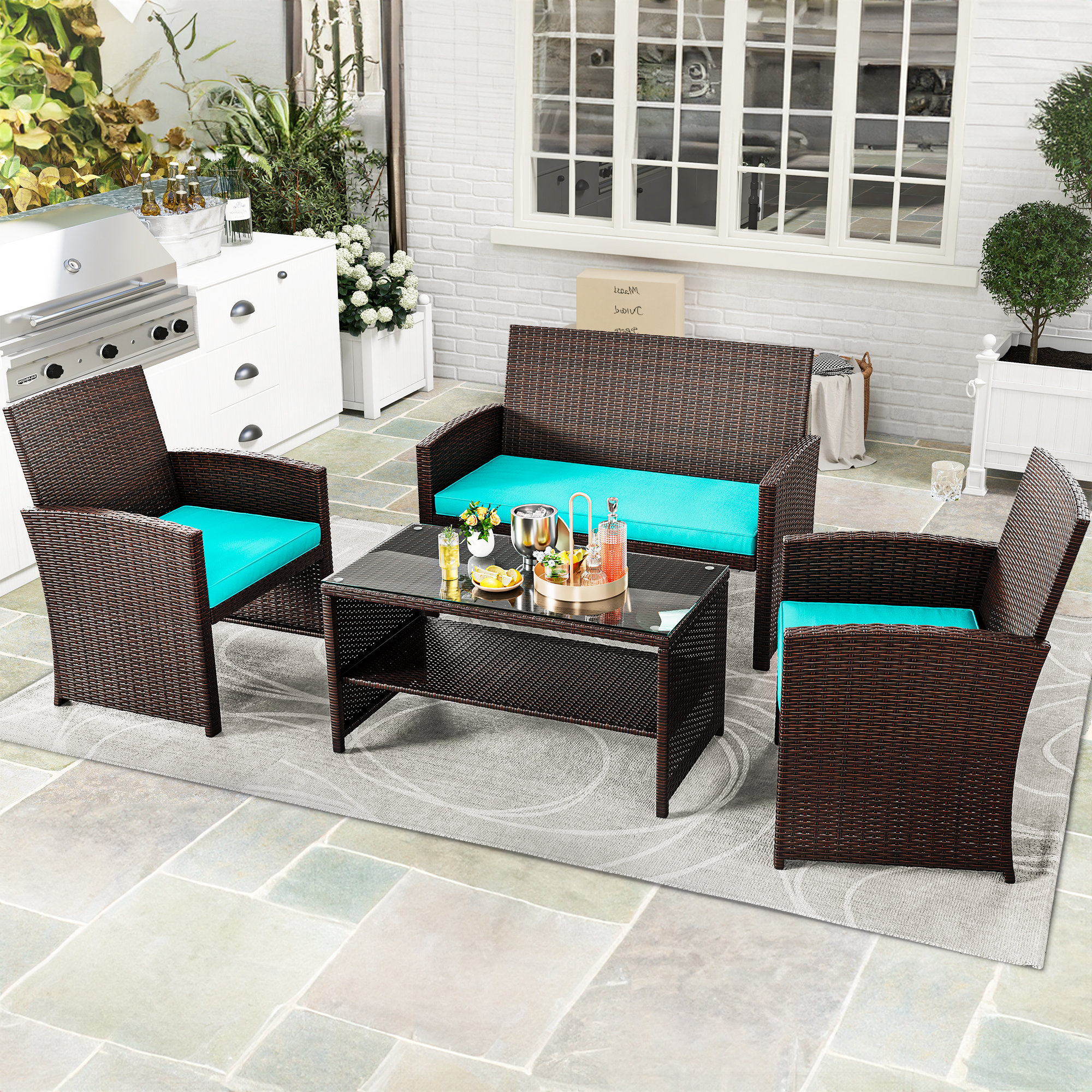 Ebern Designs Milovanka 43.3'' Wide Outdoor UShaped Loveseat with