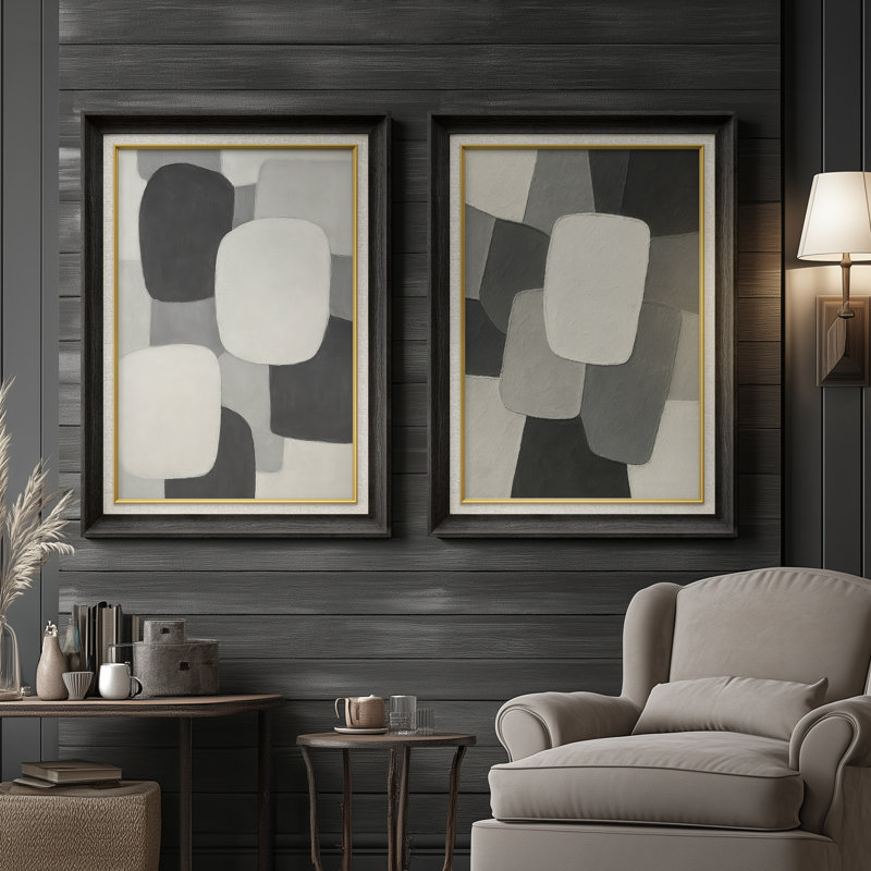 «Neutral Geometric Shapes», ensemble de 2 reproductions d'art mural encadrées de qualité supérieure sur papier 26 po x 36 po