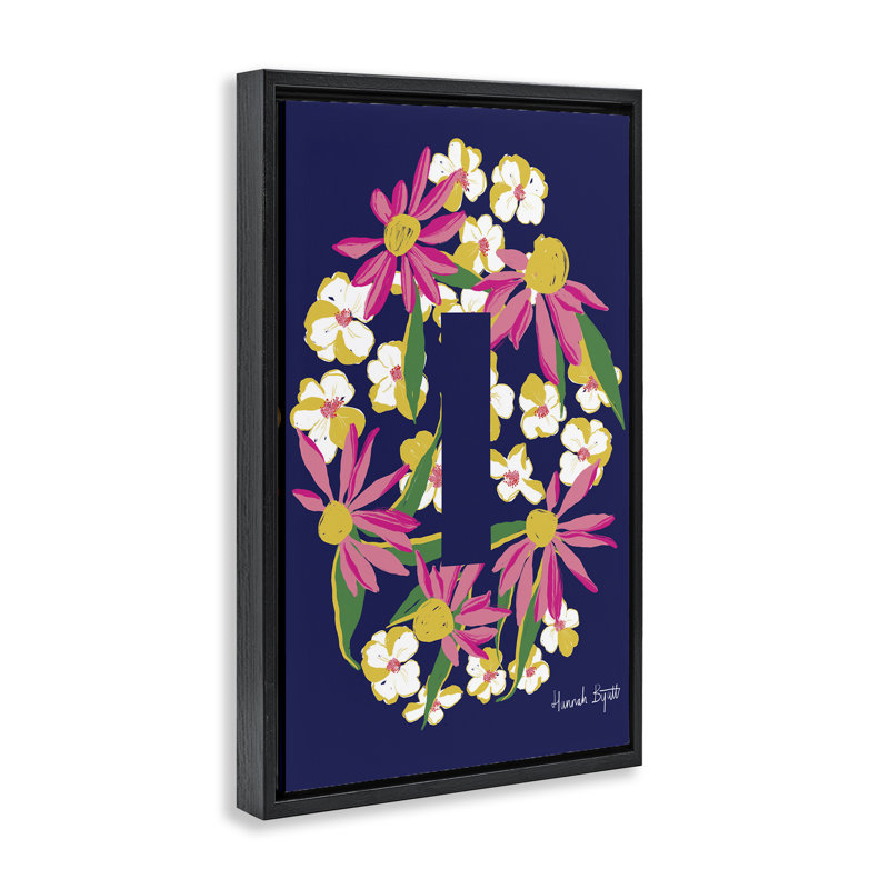 «Floral Bloom», lettre I avec toile flottante encadrée par Hannah Louise Byatt, Cadre flottant noir de jais