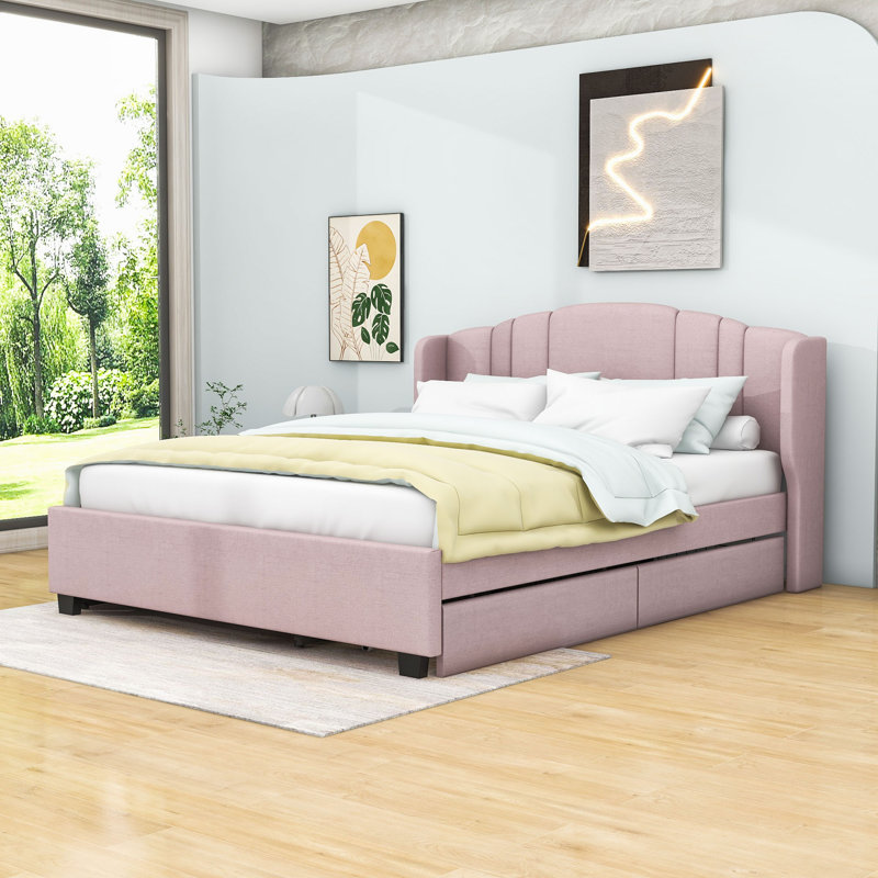 Lit avec rangement tapissier Emilymae, Rose