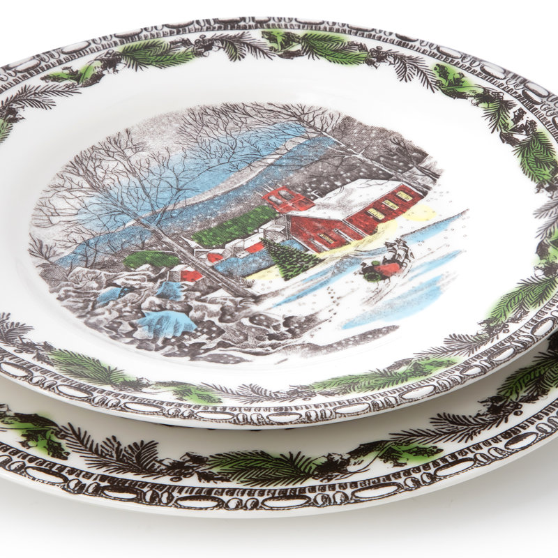 16 Piece Porcelain Holiday Dinnerware Set