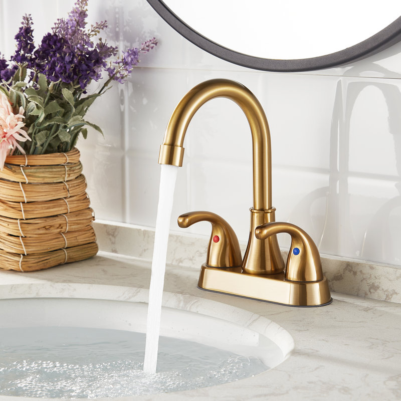 Centerset 2-handle Bathroom Faucet with Drain Assembly, Brushed Gold
