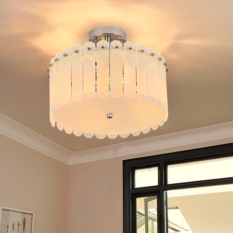 4-Light Modern Semi Flush Mount Ceiling Lamp, White Frosted Acrylic Shade