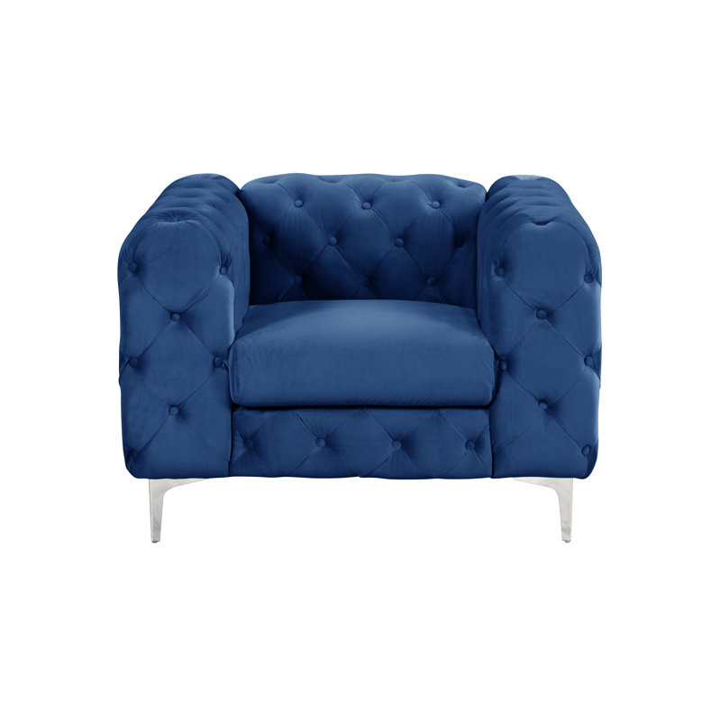 Fauteuil en velours capitonné large 104,14 cm Graford, Bleu