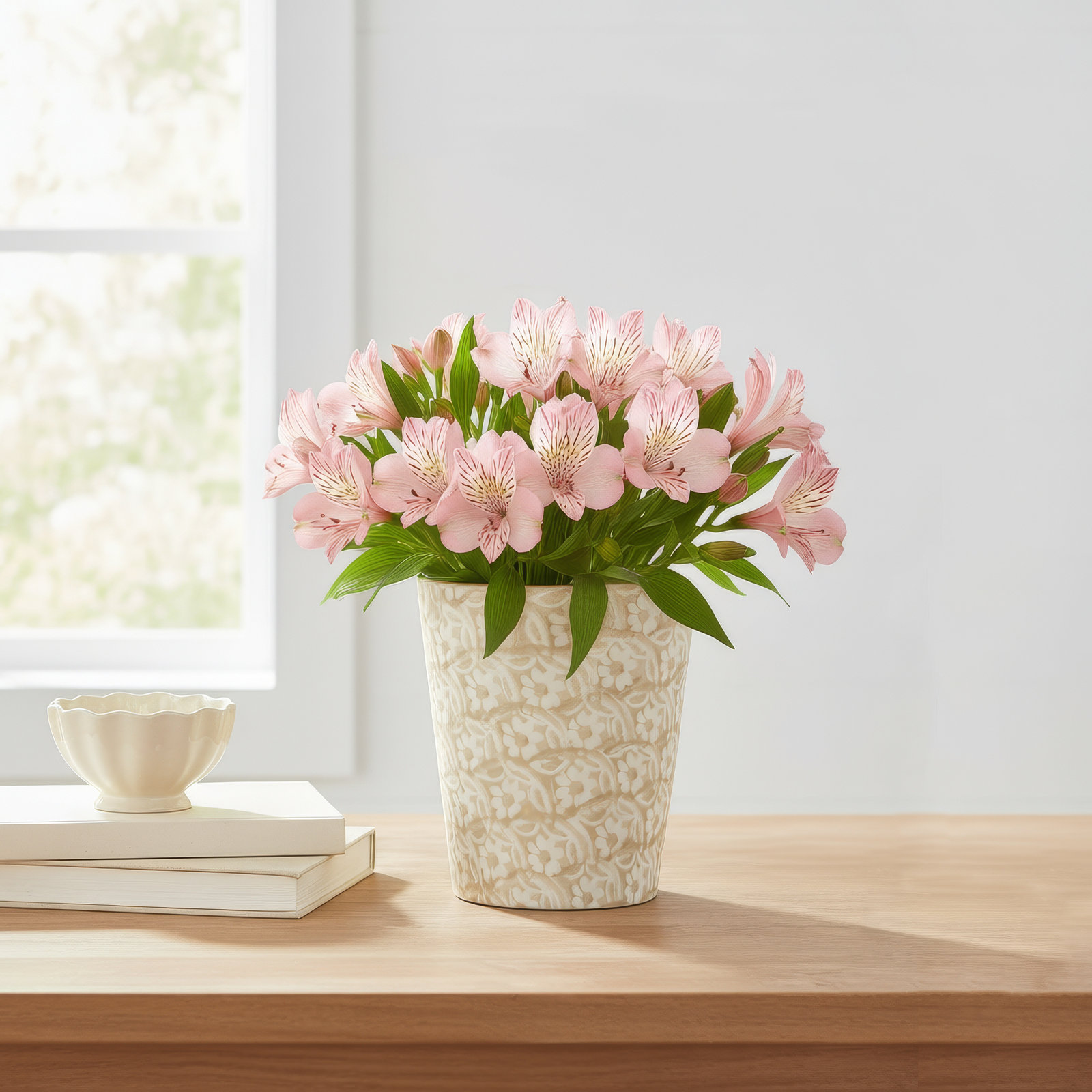 Chloe Floral Accent Planter in Beige