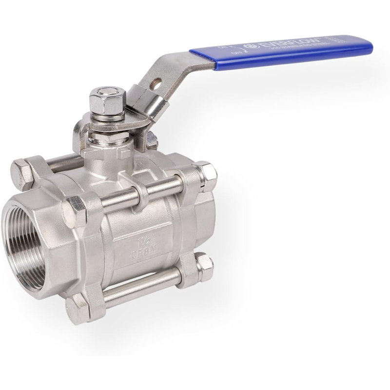 Robinet à bille robuste en acier inoxydable de 1-1 / 2 pouces 3 pièces à port complet avec poignée de verrouillage bleue, 1000 WOG
