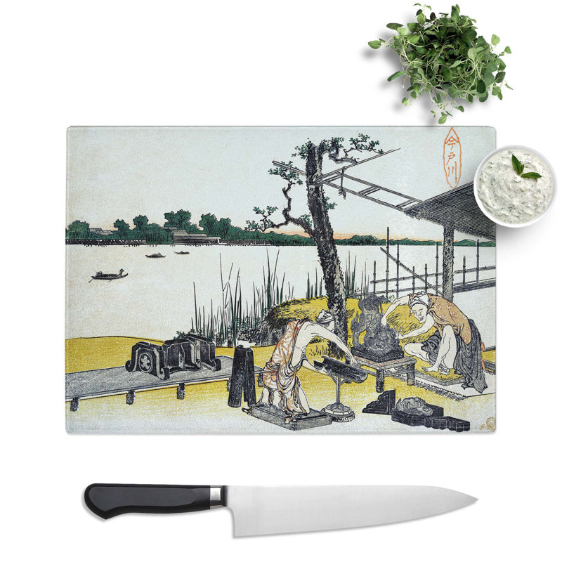 Tempered Glass Sculptors in Imadogawa by Katsushika Hokusai Chopping Board, 39 cm x 28.5 cm