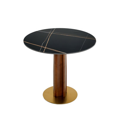 Modern Round Dining Table, Sintered Stone Table With Wooden Leg & Base, 2 - Person Kitchen Table(Only The Negotiation Table)