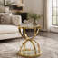 Table d'appoint ronde moderne à deux niveaux en verre de 50 cm (19,69 po), avec structure en métal annulaire, pouvant servir de table de chevet ou de table d'appoint pour le salon, la chambre et le bureau.-731188833