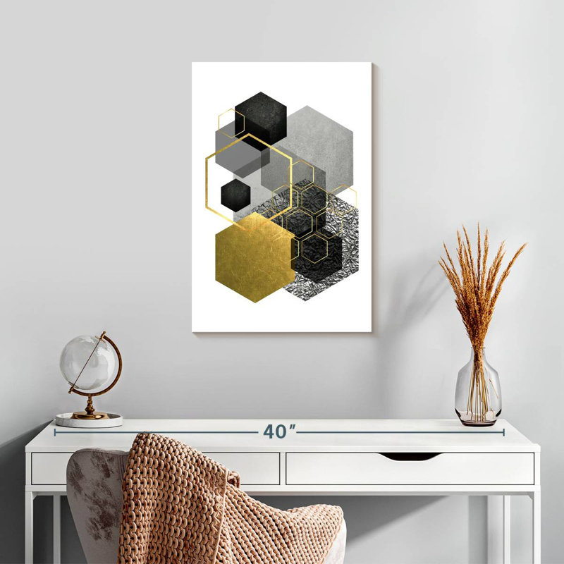 Avery Black Grey Gold Geo I, 24" H x 16" W