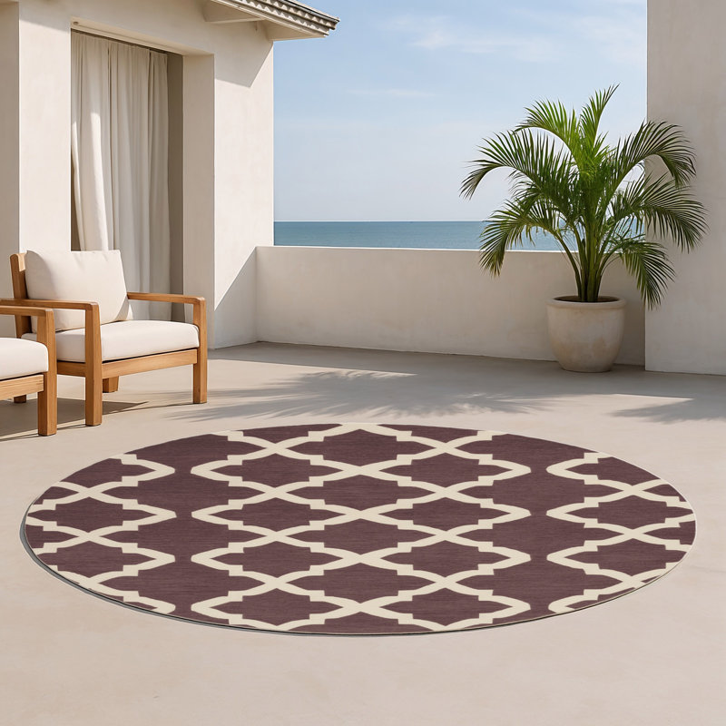 Trellis Brown Indoor and Outdoor Area Rug, Round 5'