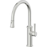 Davoli Pull-Down Kitchen Faucet with Button Sprayer - Low Arc Spout