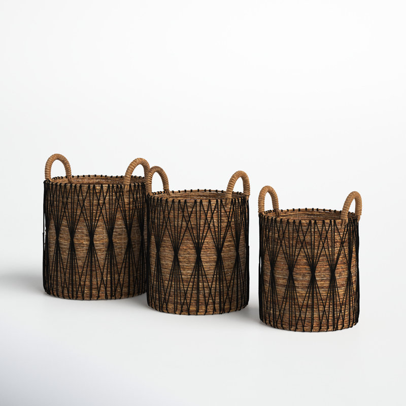 Banana Leaf Handmade String Detail Decorative and Functional Storage Basket with Handles