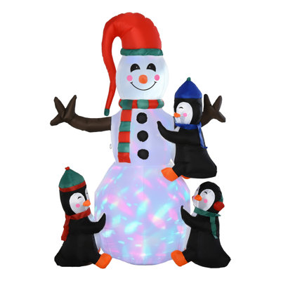 6' Christmas Inflatables Outdoor Decorations Snowman with Penguins, Blow-Up Yard Christmas Decor with LED Rotating Colorful Light