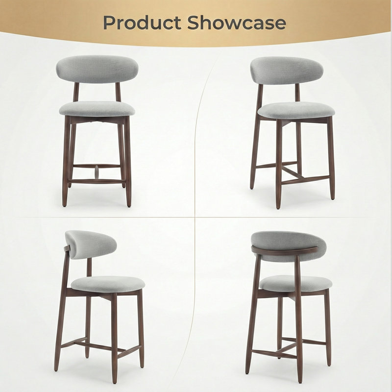 Upholstered Counter Height Bar Stool with Solid Wood legs, 1, Grey