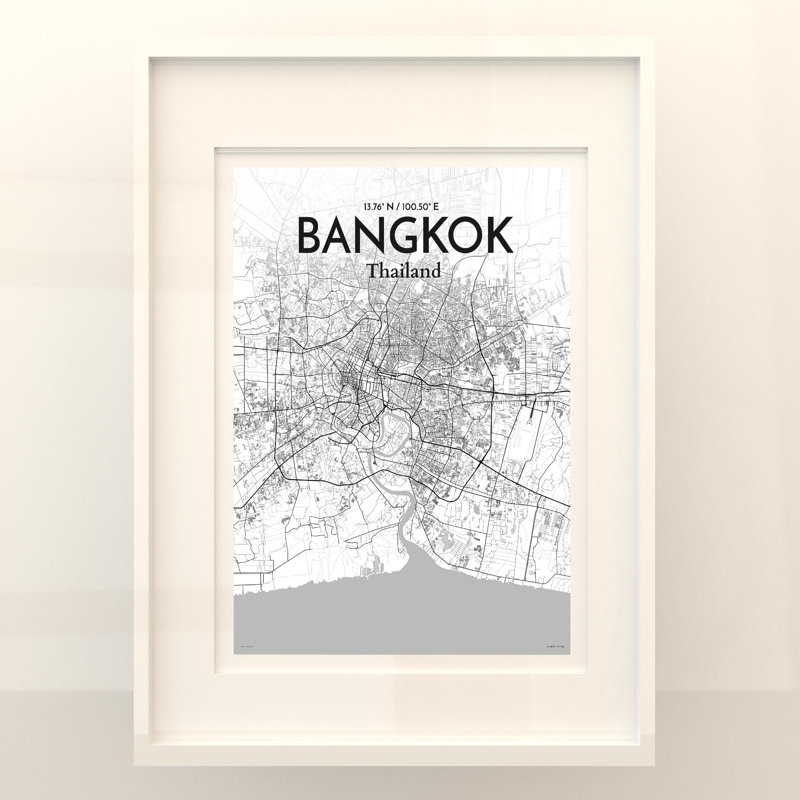 Bangkok City Map In Tones - No Frame Print, 24cm H x 18cm W x 0.05cm D