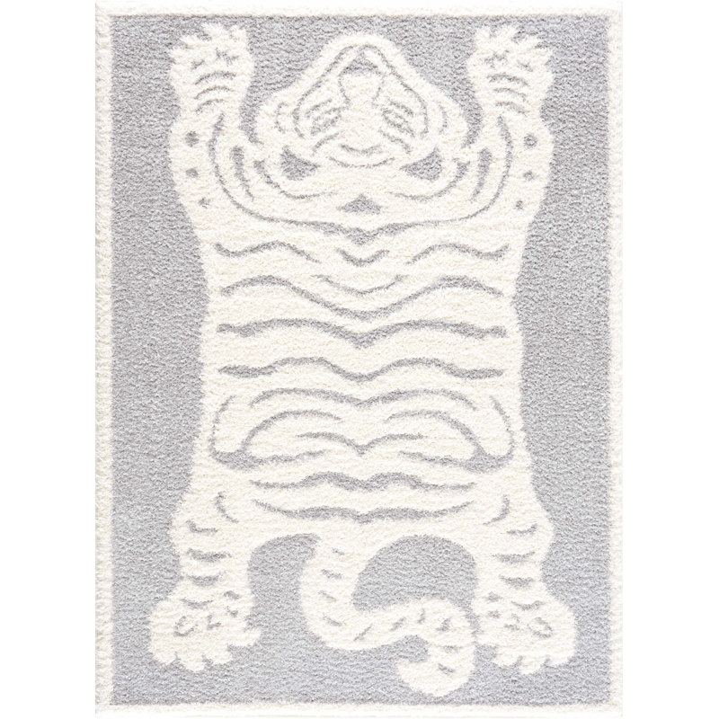 Marilyn Animal Print Machine Woven Polyester Area Rug in Gray, Rectangle 6'7" x 9'