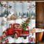 Rideau de douche de Noël, flocon de neige, camion rouge, rideau de douche imperméable 72 po x 72 po avec 12 crochets